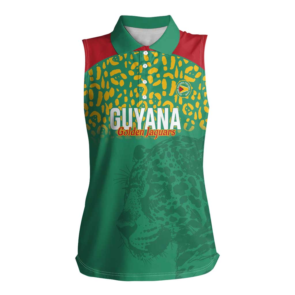 Custom Guyana Football Women Sleeveless Polo Shirt Go Golden Jaguars Green Version - Wonder Print Shop