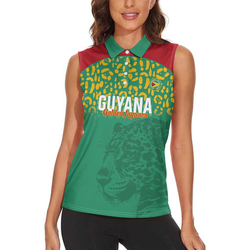 Custom Guyana Football Women Sleeveless Polo Shirt Go Golden Jaguars Green Version - Wonder Print Shop