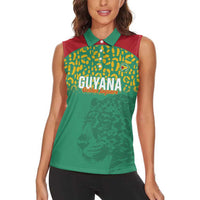 Custom Guyana Football Women Sleeveless Polo Shirt Go Golden Jaguars Green Version - Wonder Print Shop