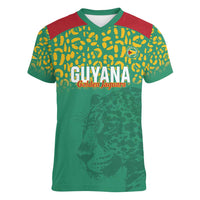Custom Guyana Football Women V-Neck T-Shirt Go Golden Jaguars Green Version - Wonder Print Shop