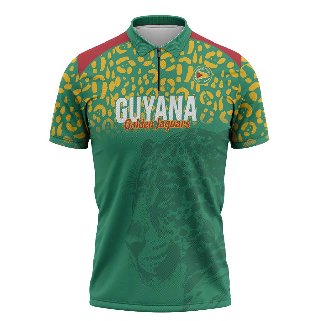 Custom Guyana Football Zipper Polo Shirt Go Golden Jaguars Green Version - Wonder Print Shop