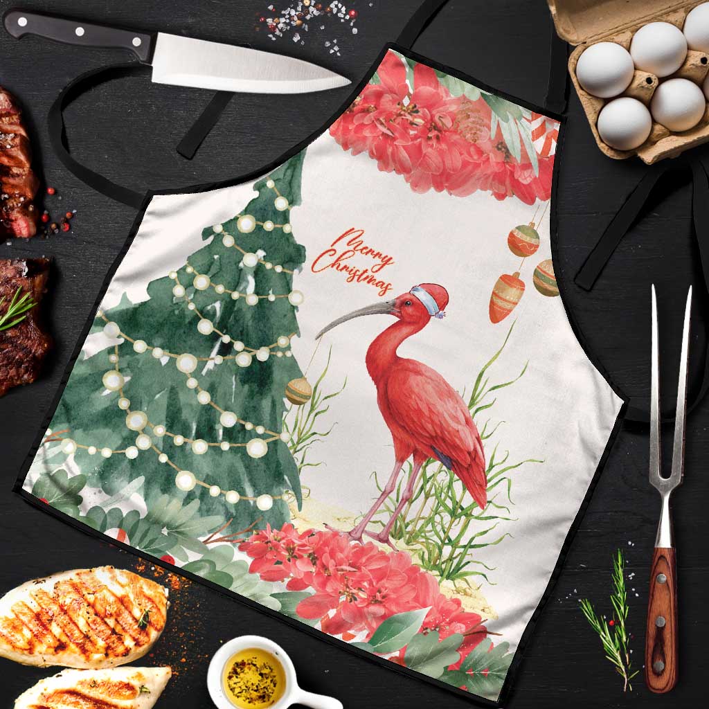 Trinidad And Tobago Christmas Apron Scarlet Ibis Wild Poinsettia Watercolor - Wonder Print Shop