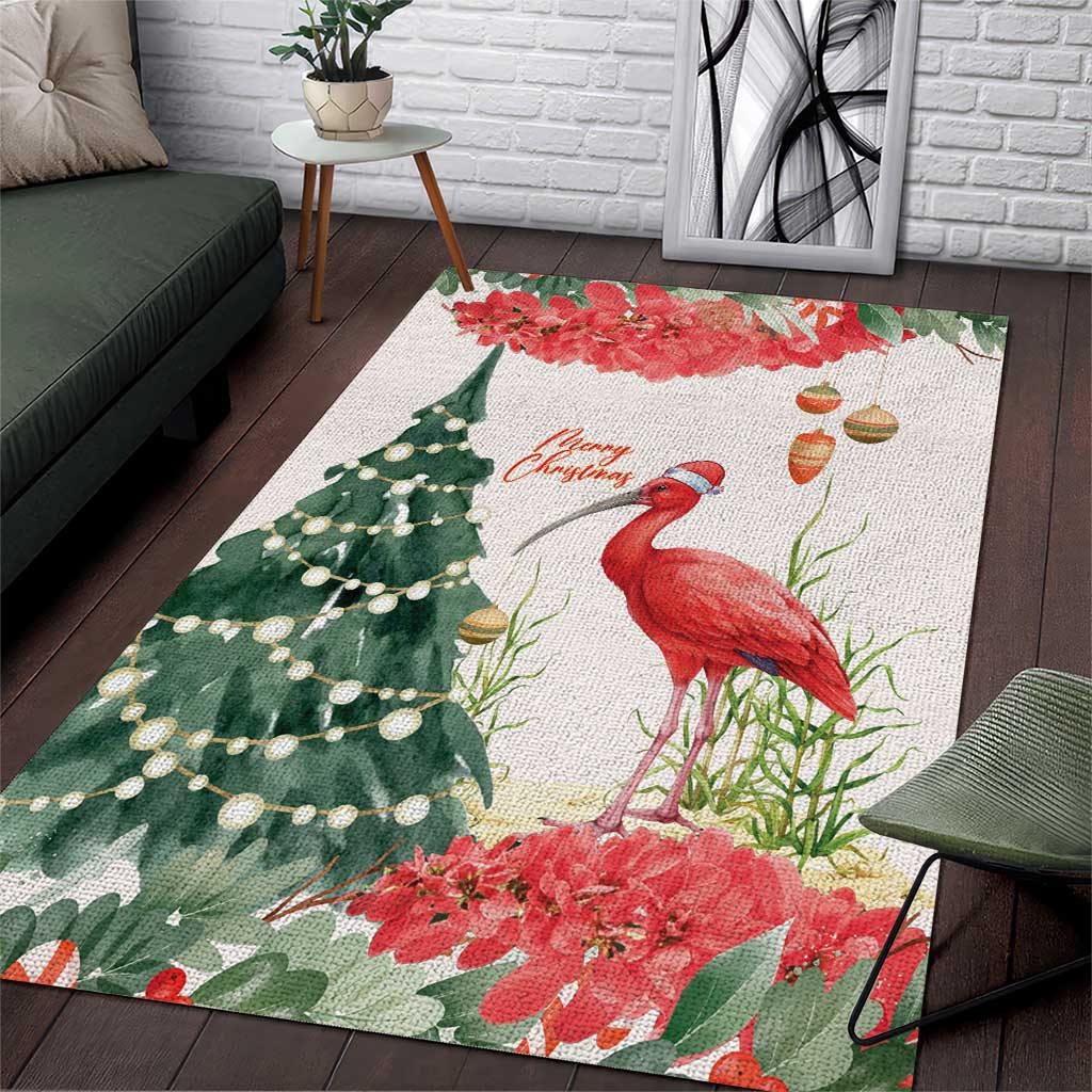 Trinidad And Tobago Christmas Area Rug Scarlet Ibis Wild Poinsettia Watercolor - Wonder Print Shop