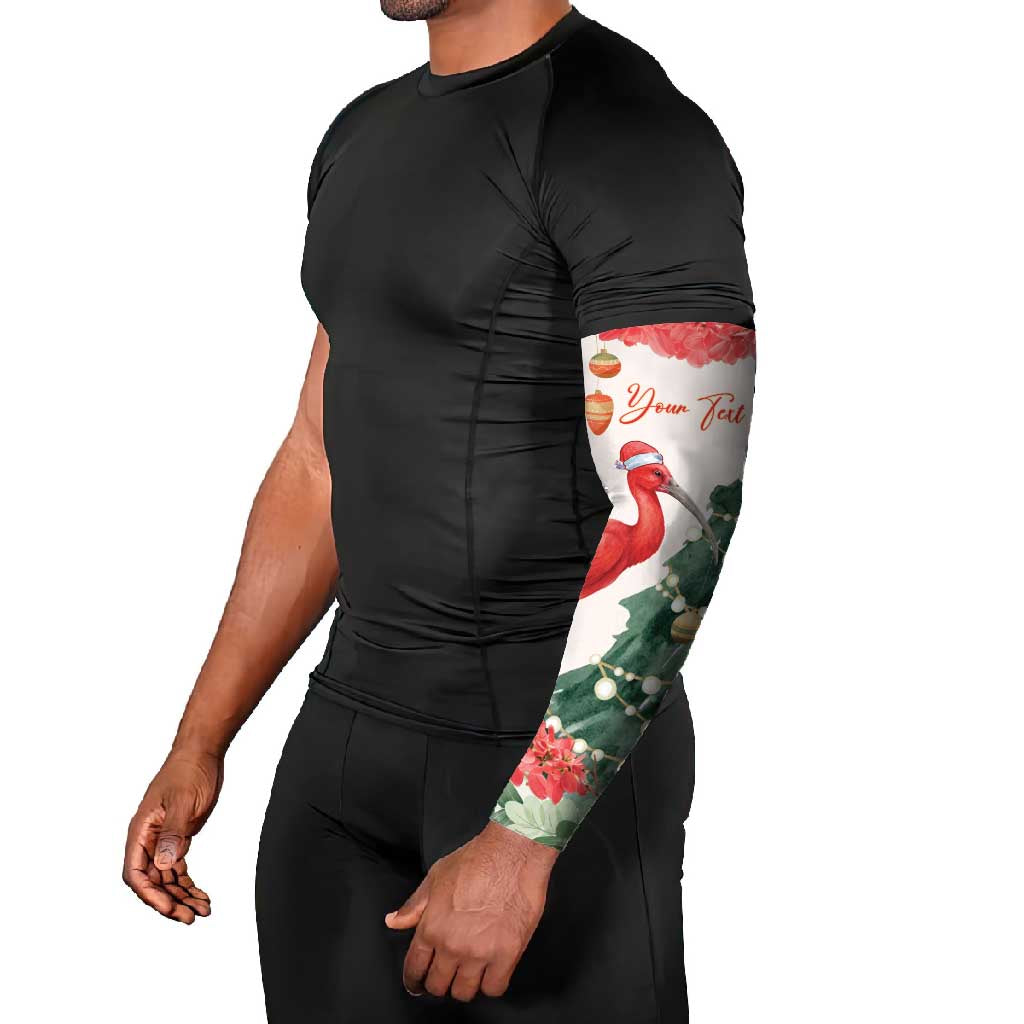 Personalized Trinidad And Tobago Christmas Arm Sleeves Scarlet Ibis Wild Poinsettia Watercolor - Wonder Print Shop