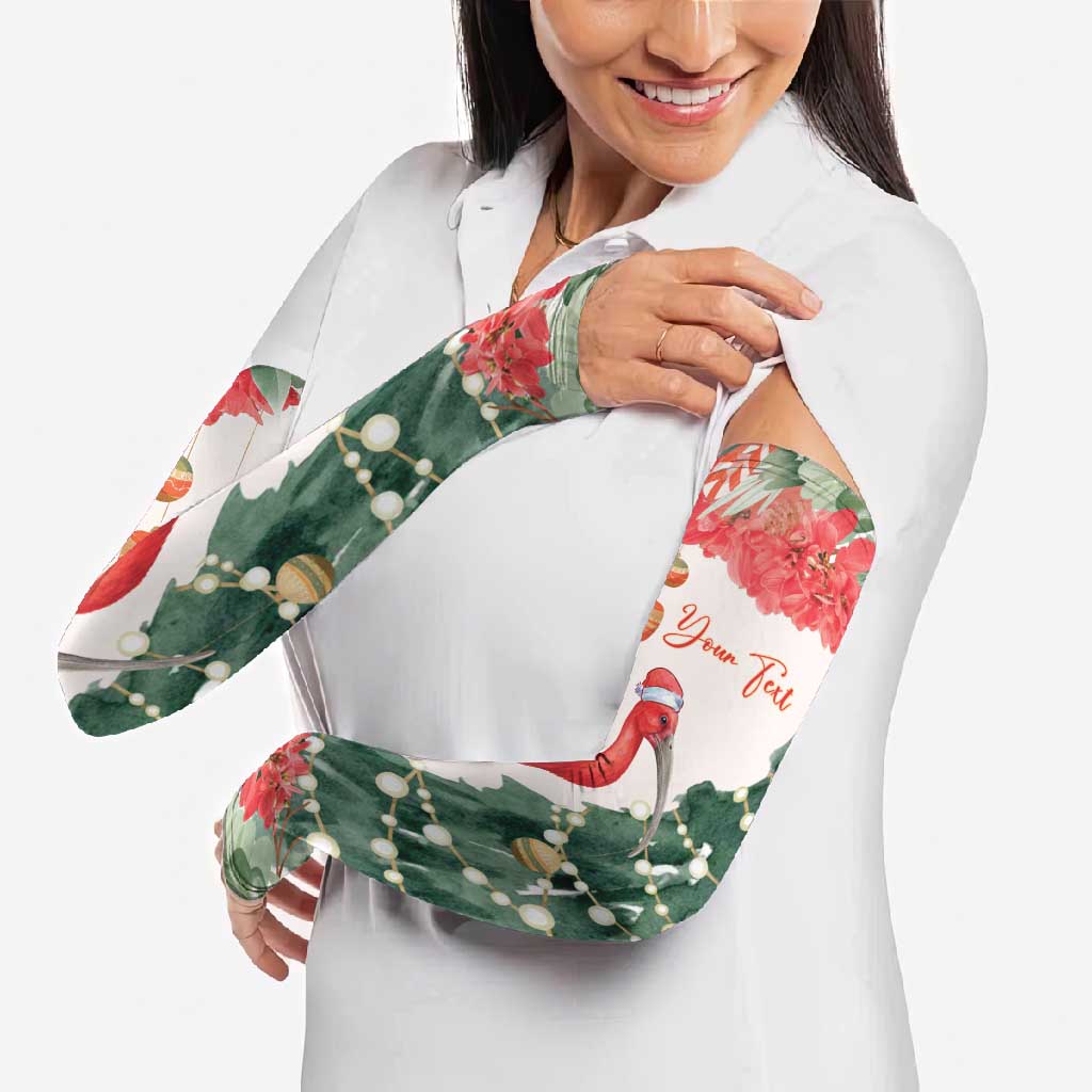 Personalized Trinidad And Tobago Christmas Arm Sleeves Scarlet Ibis Wild Poinsettia Watercolor - Wonder Print Shop