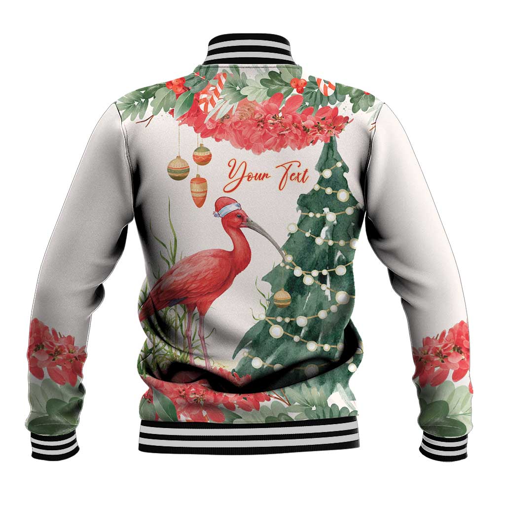 Personalized Trinidad And Tobago Christmas Baseball Jacket Scarlet Ibis Wild Poinsettia Watercolor - Wonder Print Shop