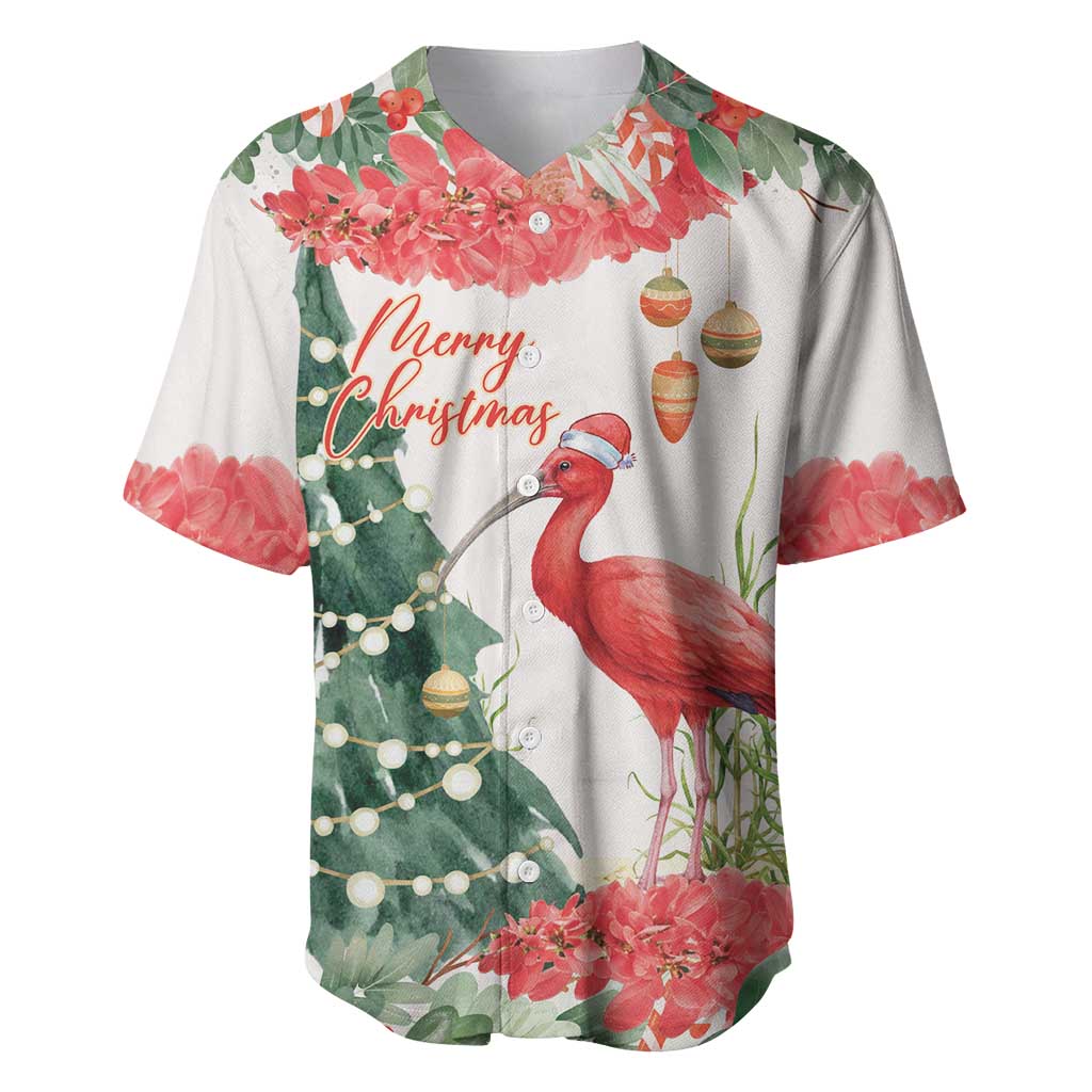 Personalized Trinidad And Tobago Christmas Baseball Jersey Scarlet Ibis Wild Poinsettia Watercolor - Wonder Print Shop