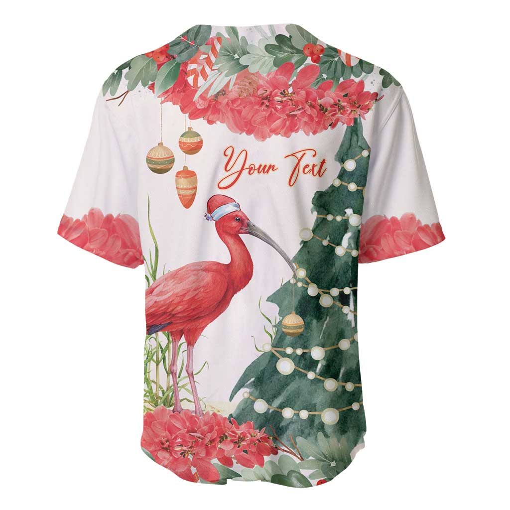 Personalized Trinidad And Tobago Christmas Baseball Jersey Scarlet Ibis Wild Poinsettia Watercolor - Wonder Print Shop