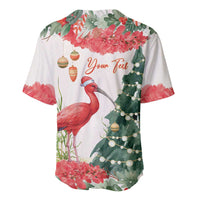 Personalized Trinidad And Tobago Christmas Baseball Jersey Scarlet Ibis Wild Poinsettia Watercolor - Wonder Print Shop