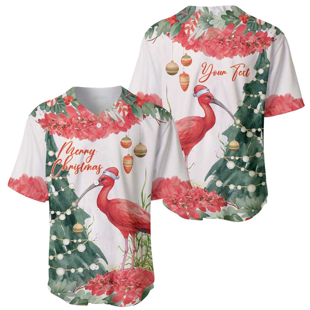 Personalized Trinidad And Tobago Christmas Baseball Jersey Scarlet Ibis Wild Poinsettia Watercolor - Wonder Print Shop