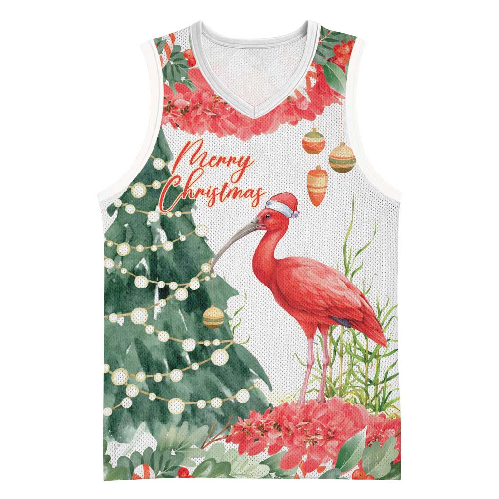 Personalized Trinidad And Tobago Christmas Basketball Jersey Scarlet Ibis Wild Poinsettia Watercolor - Wonder Print Shop