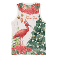 Personalized Trinidad And Tobago Christmas Basketball Jersey Scarlet Ibis Wild Poinsettia Watercolor - Wonder Print Shop