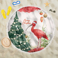 Trinidad And Tobago Christmas Beach Blanket Scarlet Ibis Wild Poinsettia Watercolor - Wonder Print Shop