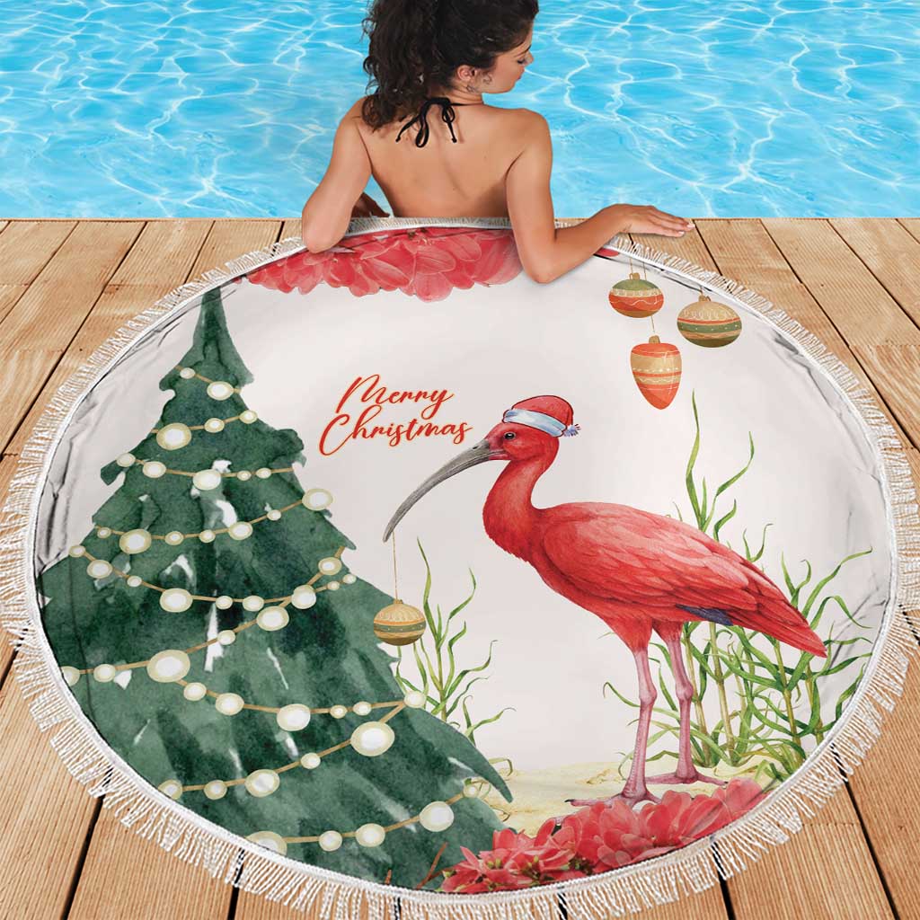 Trinidad And Tobago Christmas Beach Blanket Scarlet Ibis Wild Poinsettia Watercolor - Wonder Print Shop