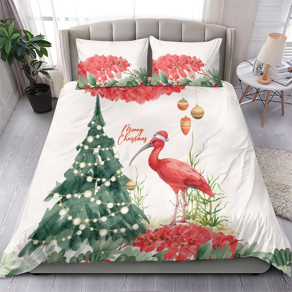 Trinidad And Tobago Christmas Bedding Set Scarlet Ibis Wild Poinsettia Watercolor - Wonder Print Shop