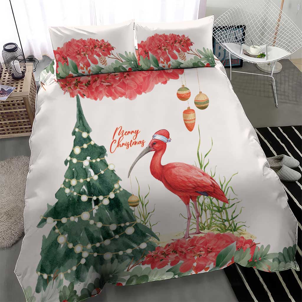 Trinidad And Tobago Christmas Bedding Set Scarlet Ibis Wild Poinsettia Watercolor - Wonder Print Shop