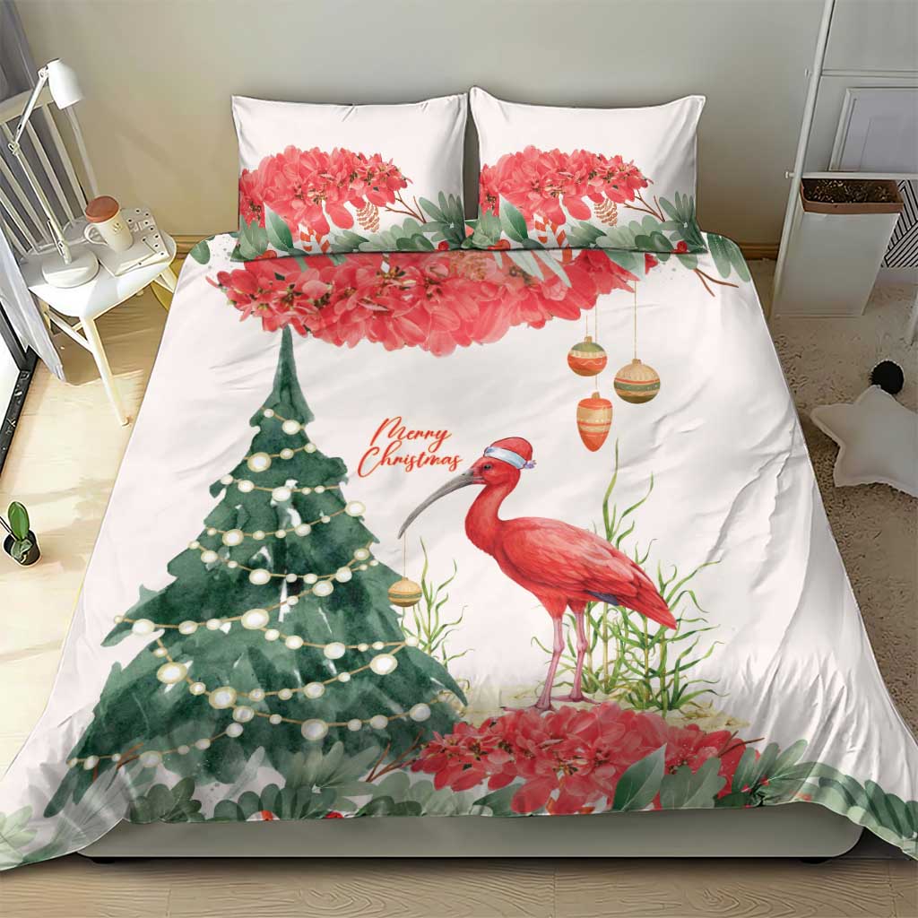 Trinidad And Tobago Christmas Bedding Set Scarlet Ibis Wild Poinsettia Watercolor - Wonder Print Shop