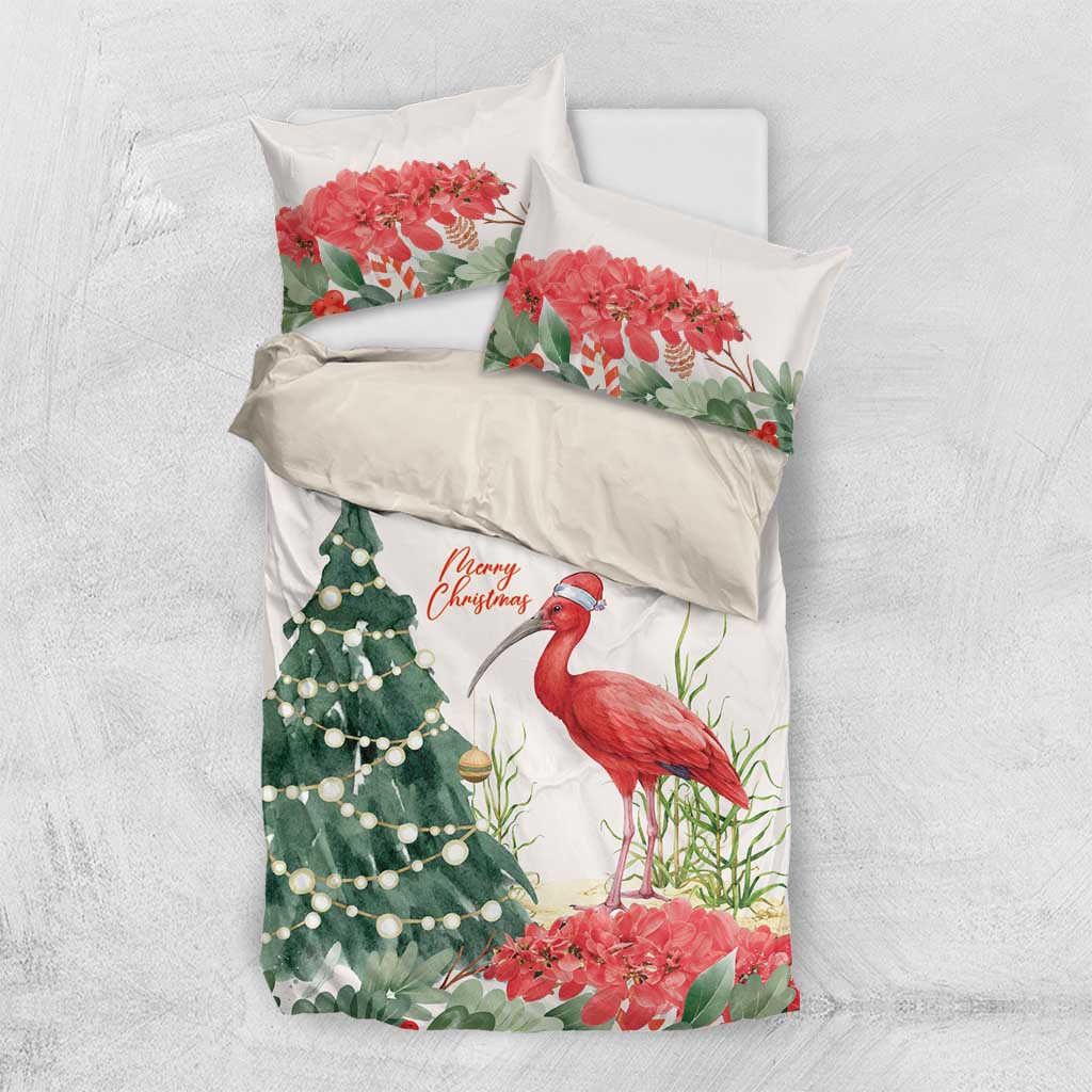 Trinidad And Tobago Christmas Bedding Set Scarlet Ibis Wild Poinsettia Watercolor - Wonder Print Shop
