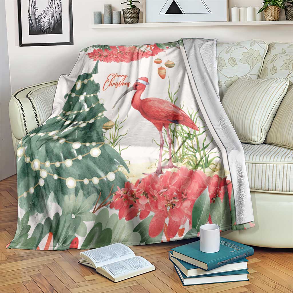 Trinidad And Tobago Christmas Blanket Scarlet Ibis Wild Poinsettia Watercolor - Wonder Print Shop
