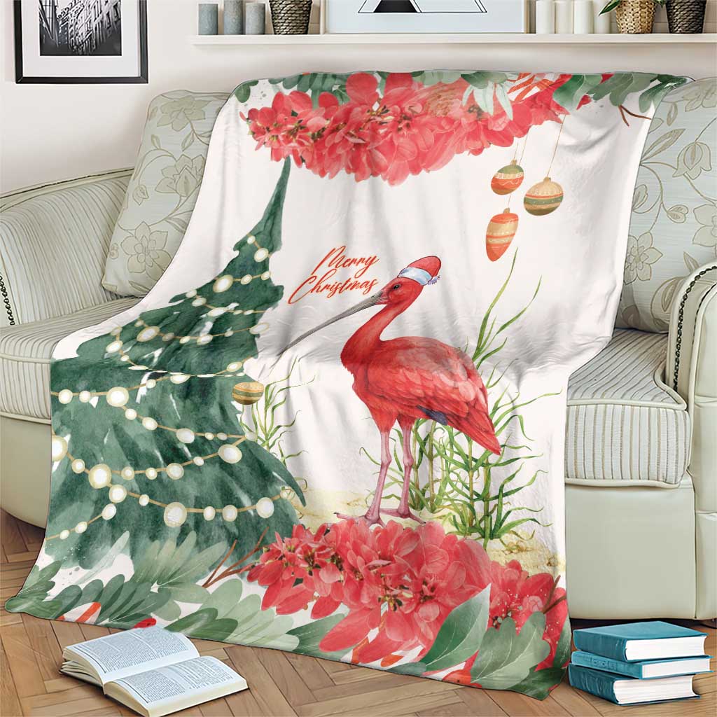 Trinidad And Tobago Christmas Blanket Scarlet Ibis Wild Poinsettia Watercolor - Wonder Print Shop