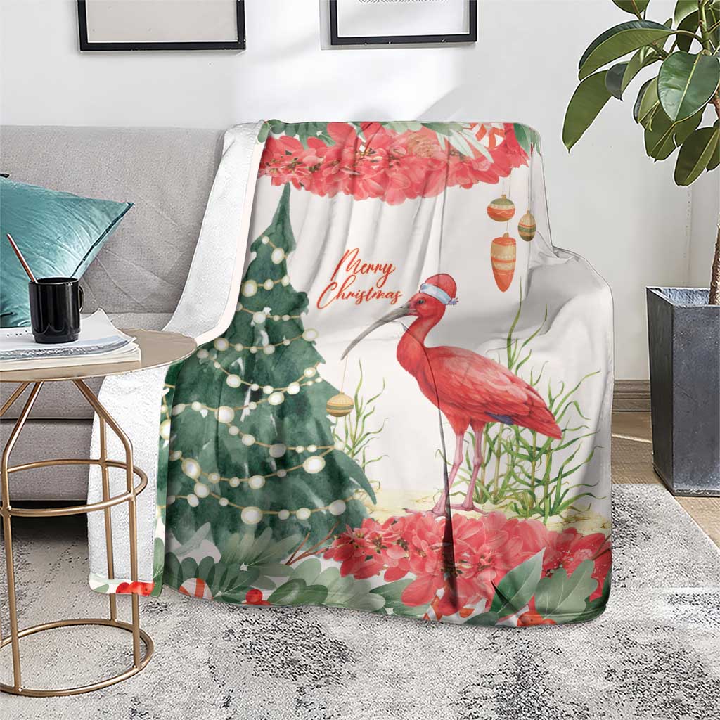 Trinidad And Tobago Christmas Blanket Scarlet Ibis Wild Poinsettia Watercolor - Wonder Print Shop