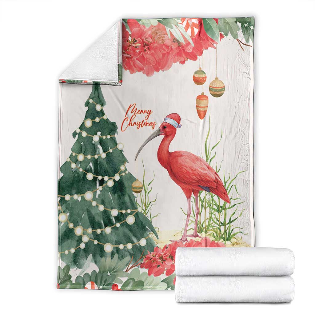 Trinidad And Tobago Christmas Blanket Scarlet Ibis Wild Poinsettia Watercolor - Wonder Print Shop