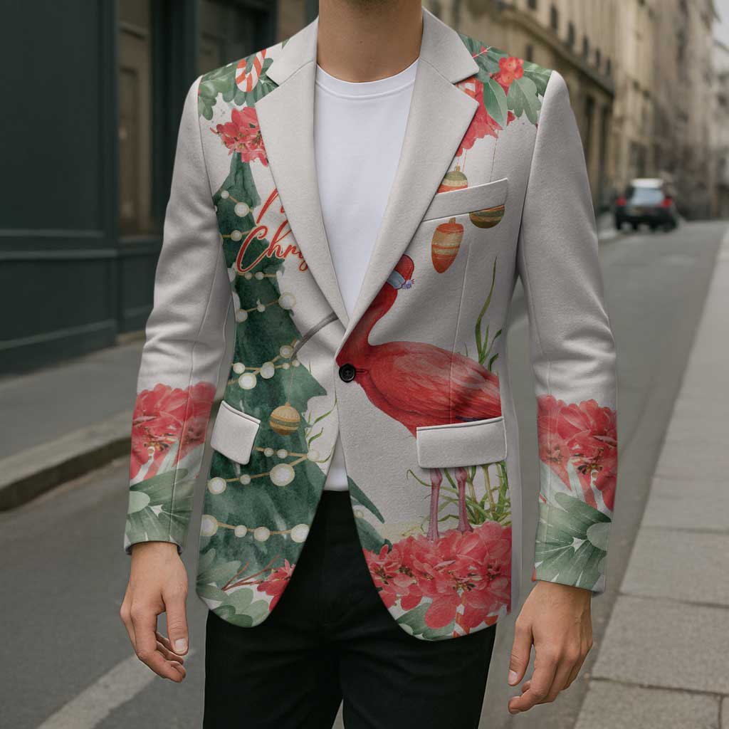 Personalized Trinidad And Tobago Christmas Blazer Scarlet Ibis Wild Poinsettia Watercolor - Wonder Print Shop