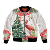 Personalized Trinidad And Tobago Christmas Bomber Jacket Scarlet Ibis Wild Poinsettia Watercolor - Wonder Print Shop