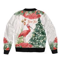 Personalized Trinidad And Tobago Christmas Bomber Jacket Scarlet Ibis Wild Poinsettia Watercolor - Wonder Print Shop