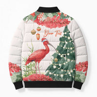Personalized Trinidad And Tobago Christmas Bomber Puffer Jacket Scarlet Ibis Wild Poinsettia Watercolor - Wonder Print Shop