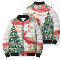 Personalized Trinidad And Tobago Christmas Bomber Puffer Jacket Scarlet Ibis Wild Poinsettia Watercolor - Wonder Print Shop