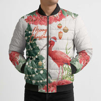 Personalized Trinidad And Tobago Christmas Bomber Puffer Jacket Scarlet Ibis Wild Poinsettia Watercolor - Wonder Print Shop
