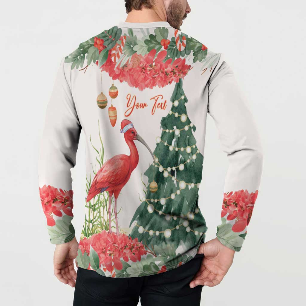 Personalized Trinidad And Tobago Christmas Button Sweatshirt Scarlet Ibis Wild Poinsettia Watercolor - Wonder Print Shop