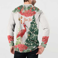 Personalized Trinidad And Tobago Christmas Button Sweatshirt Scarlet Ibis Wild Poinsettia Watercolor - Wonder Print Shop