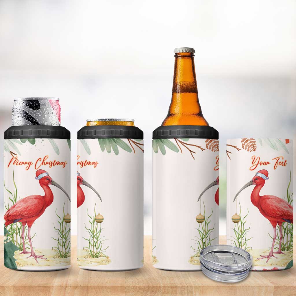 Personalized Trinidad And Tobago Christmas 4 in 1 Can Cooler Tumbler Scarlet Ibis Wild Poinsettia Watercolor - Wonder Print Shop