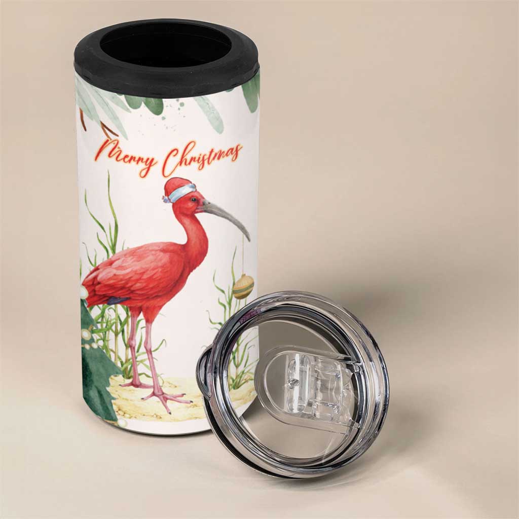 Personalized Trinidad And Tobago Christmas 4 in 1 Can Cooler Tumbler Scarlet Ibis Wild Poinsettia Watercolor - Wonder Print Shop
