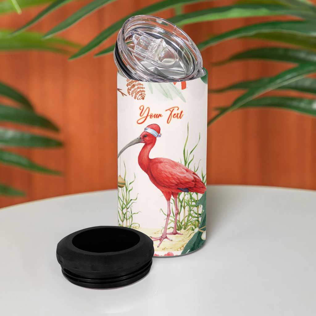 Personalized Trinidad And Tobago Christmas 4 in 1 Can Cooler Tumbler Scarlet Ibis Wild Poinsettia Watercolor - Wonder Print Shop