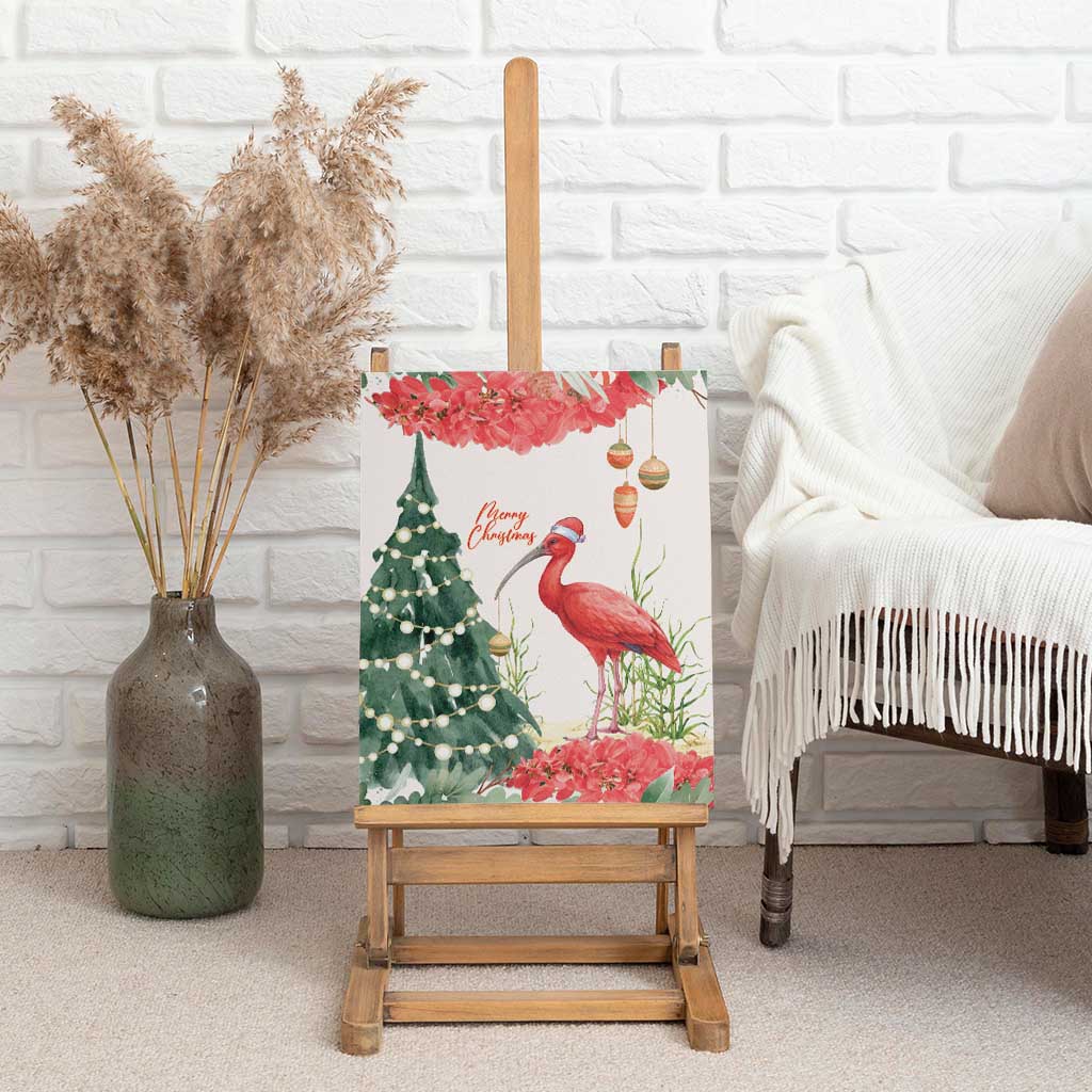 Trinidad And Tobago Christmas Canvas Wall Art Scarlet Ibis Wild Poinsettia Watercolor - Wonder Print Shop