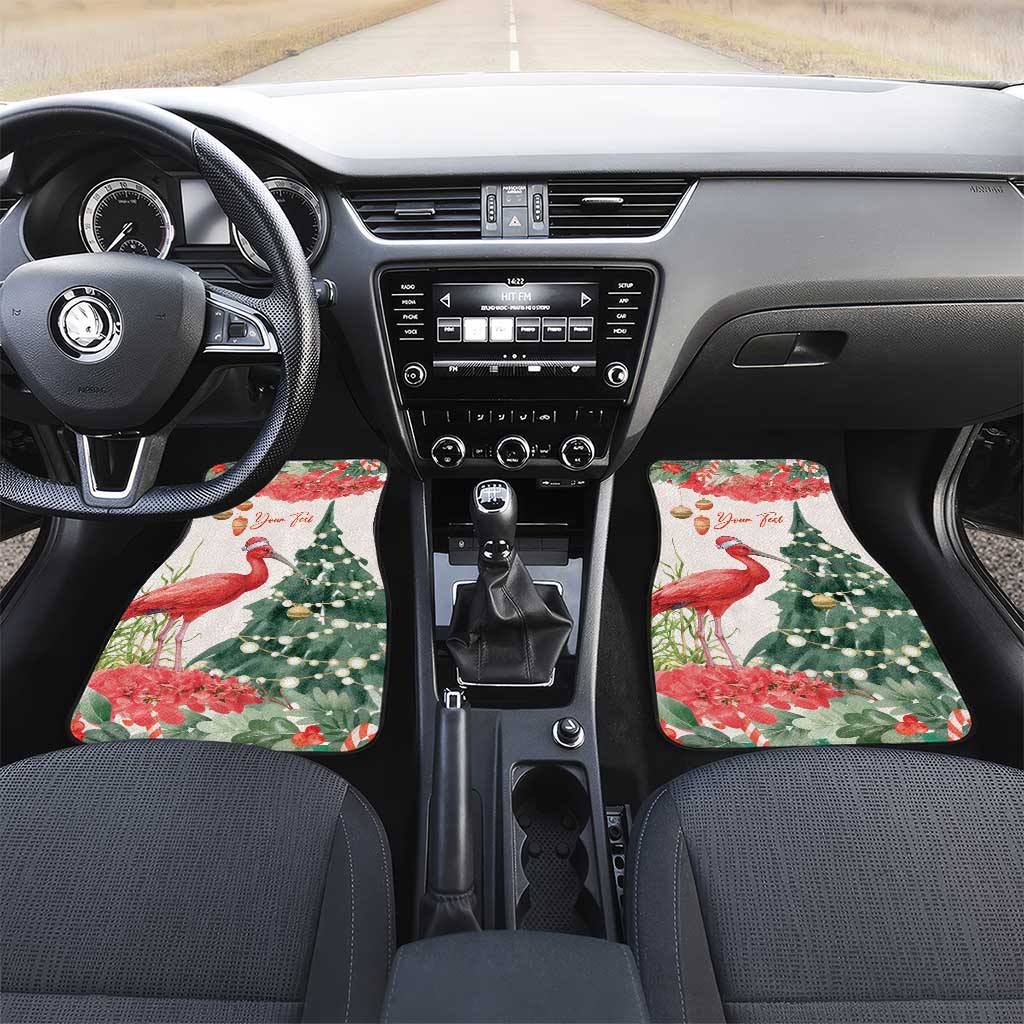 Personalized Trinidad And Tobago Christmas Car Mats Scarlet Ibis Wild Poinsettia Watercolor - Wonder Print Shop