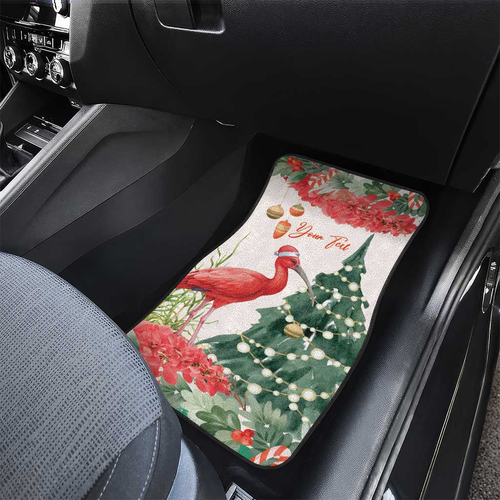 Personalized Trinidad And Tobago Christmas Car Mats Scarlet Ibis Wild Poinsettia Watercolor - Wonder Print Shop