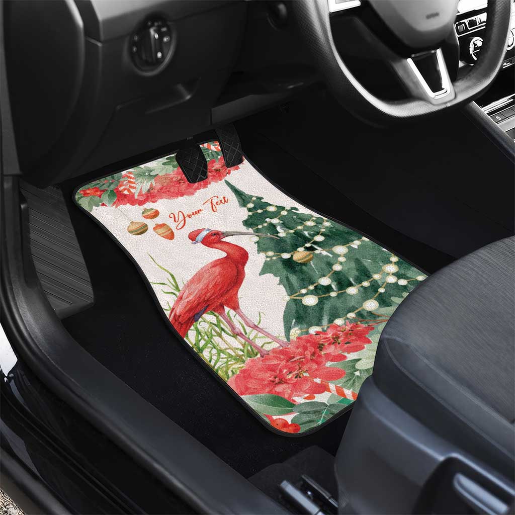 Personalized Trinidad And Tobago Christmas Car Mats Scarlet Ibis Wild Poinsettia Watercolor - Wonder Print Shop