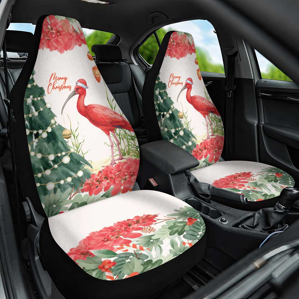 Trinidad And Tobago Christmas Car Seat Cover Scarlet Ibis Wild Poinsettia Watercolor - Wonder Print Shop