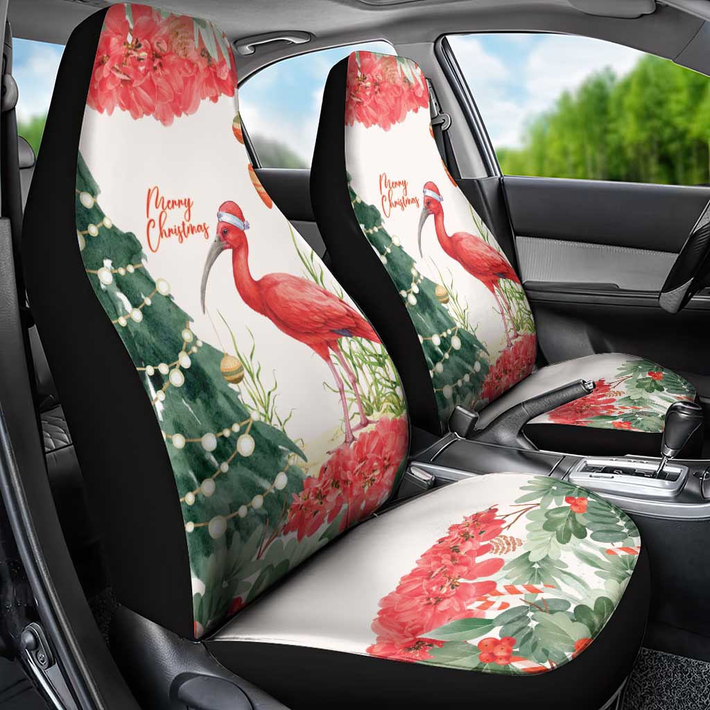 Trinidad And Tobago Christmas Car Seat Cover Scarlet Ibis Wild Poinsettia Watercolor - Wonder Print Shop