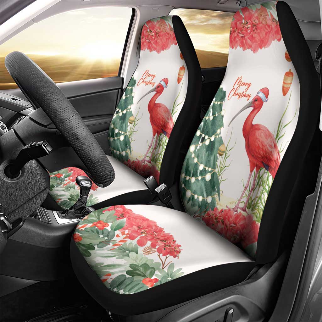 Trinidad And Tobago Christmas Car Seat Cover Scarlet Ibis Wild Poinsettia Watercolor - Wonder Print Shop