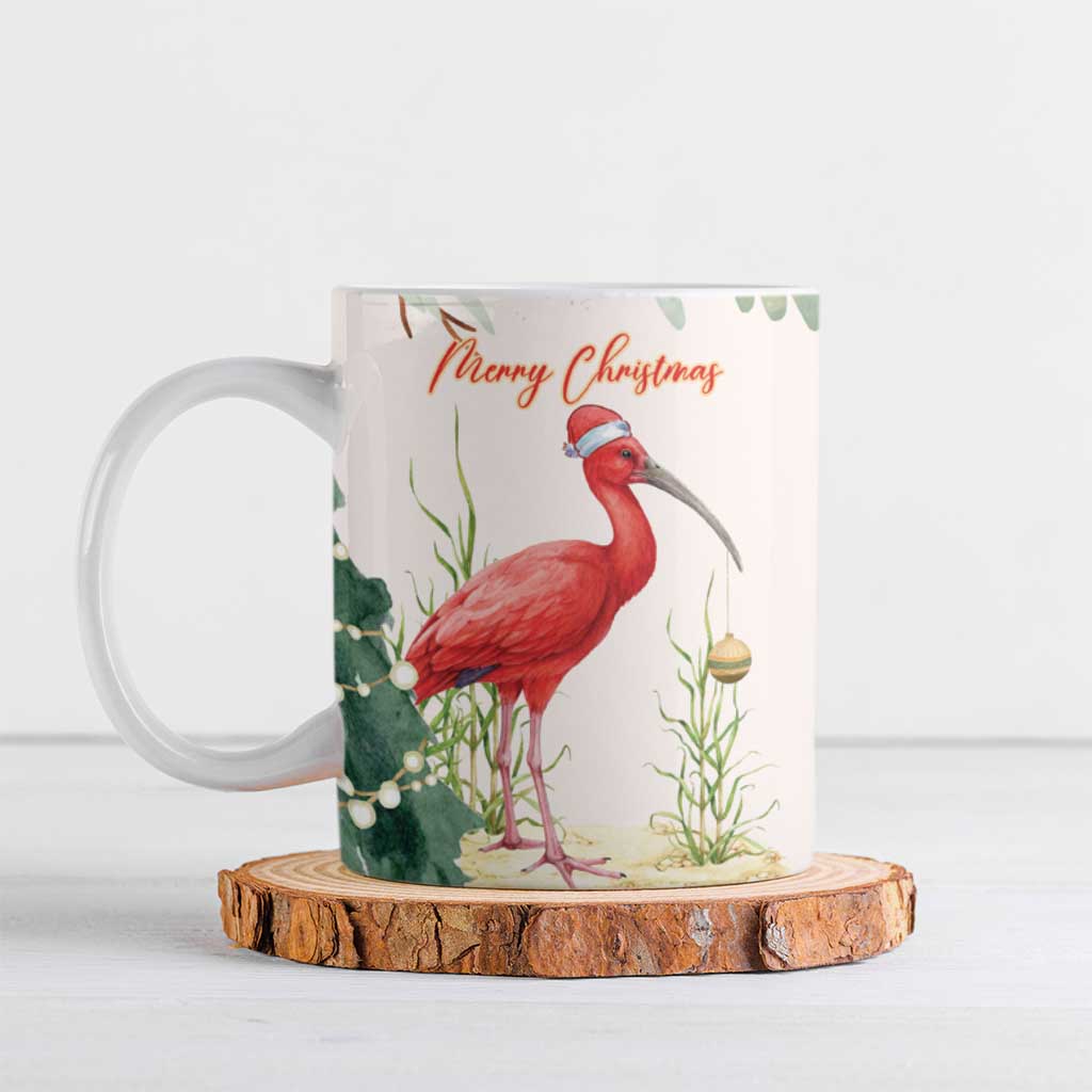Personalized Trinidad And Tobago Christmas Ceramic Mug Scarlet Ibis Wild Poinsettia Watercolor - Wonder Print Shop