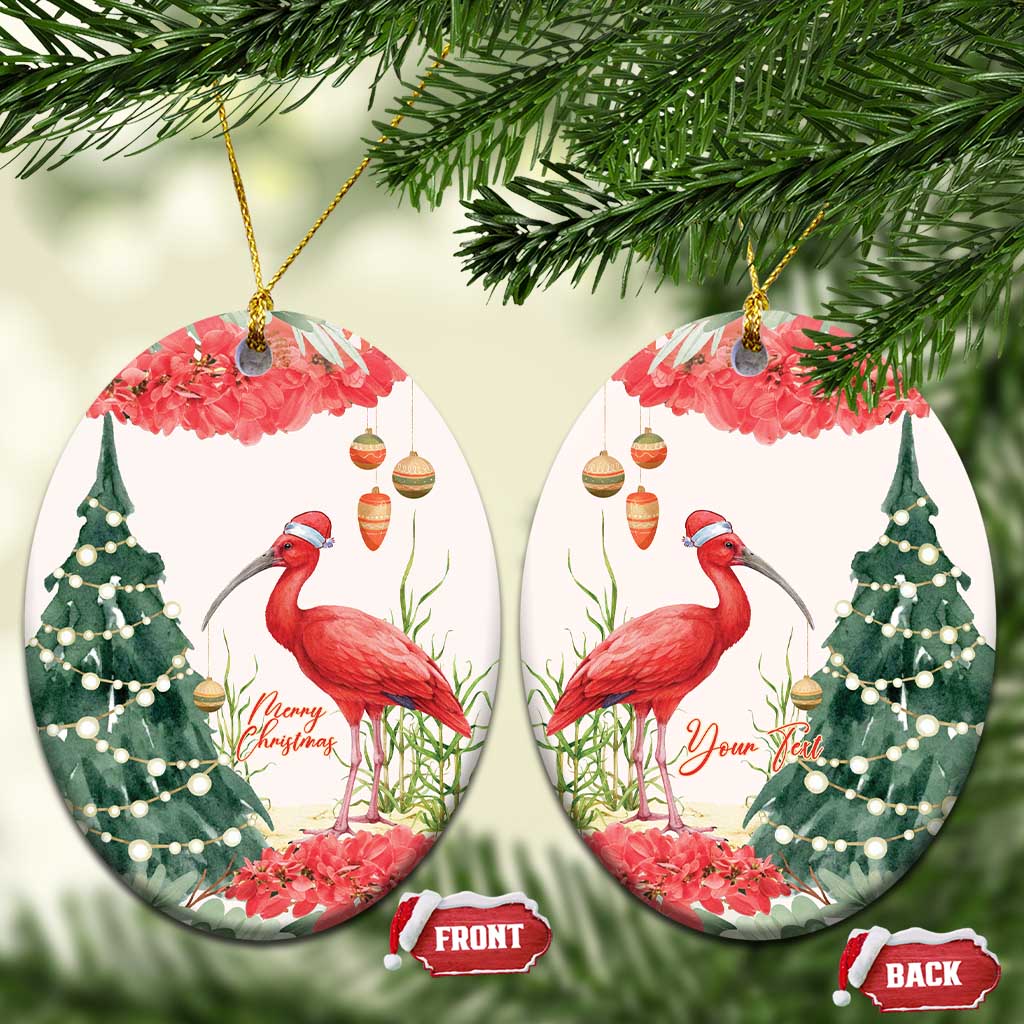 Personalized Trinidad And Tobago Christmas Ceramic Ornament Scarlet Ibis Wild Poinsettia Watercolor - Wonder Print Shop