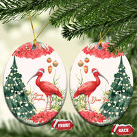 Personalized Trinidad And Tobago Christmas Ceramic Ornament Scarlet Ibis Wild Poinsettia Watercolor - Wonder Print Shop
