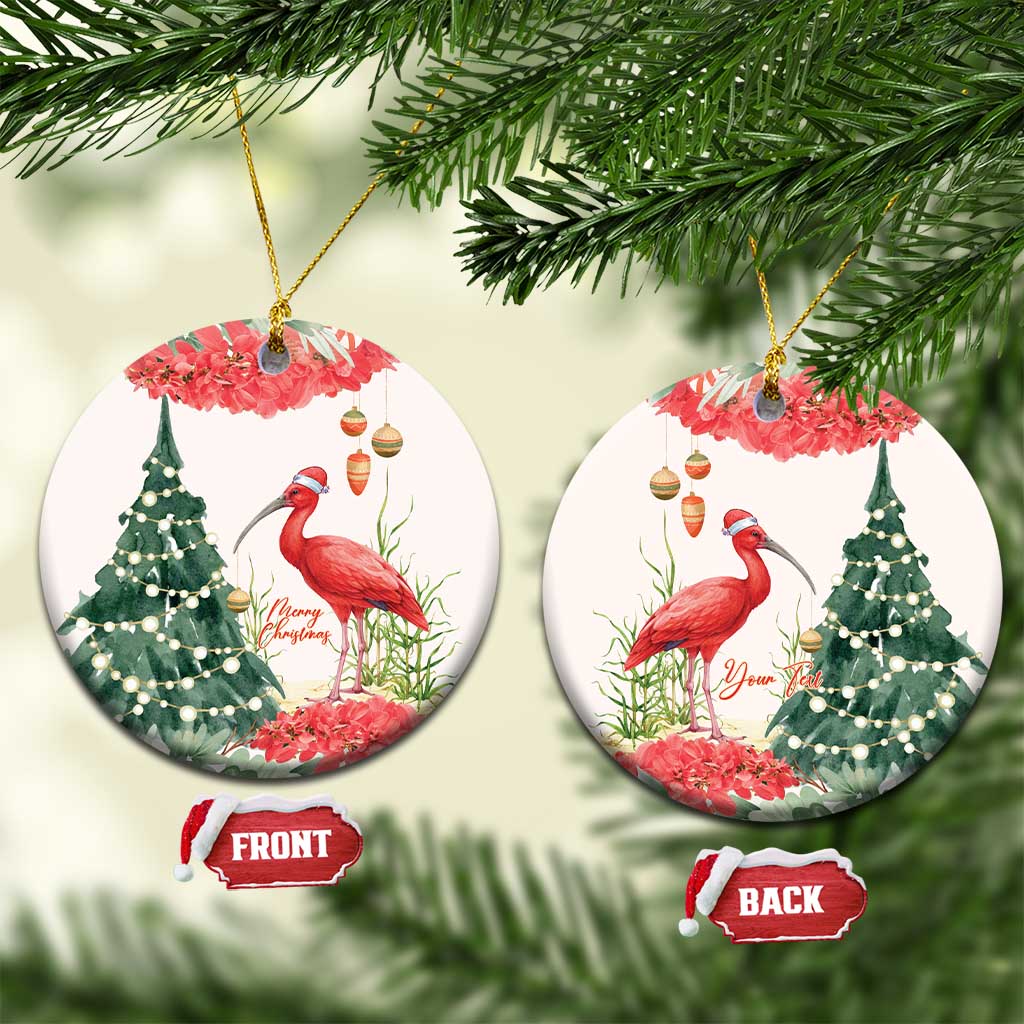 Personalized Trinidad And Tobago Christmas Ceramic Ornament Scarlet Ibis Wild Poinsettia Watercolor - Wonder Print Shop