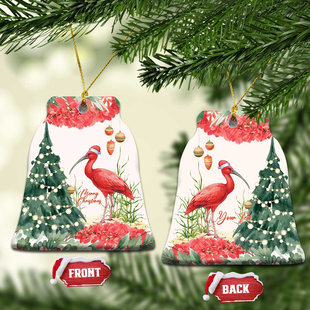Personalized Trinidad And Tobago Christmas Ceramic Ornament Scarlet Ibis Wild Poinsettia Watercolor - Wonder Print Shop