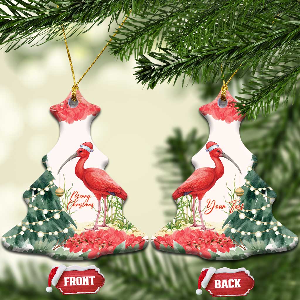 Personalized Trinidad And Tobago Christmas Ceramic Ornament Scarlet Ibis Wild Poinsettia Watercolor - Wonder Print Shop